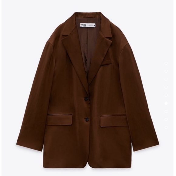 Zara * satin effect straight oversized flowy blazer brown - Picture 13 of 17